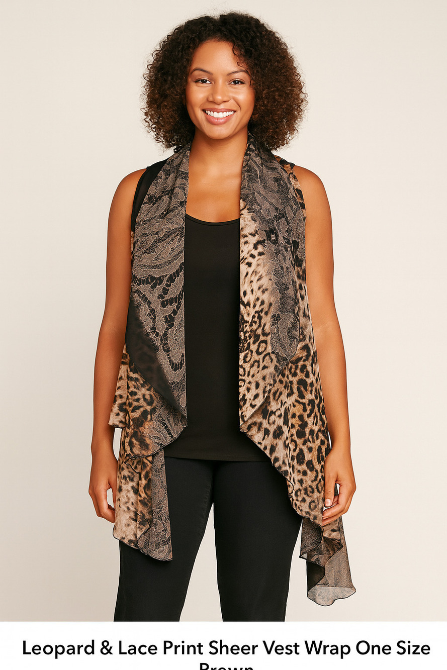 George Leopard & Lace Print Sheer Vest Wrap One Size